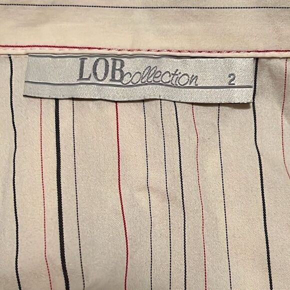 LOB Collection Women's Cream Long Sleeve Striped Wrap Blouse Size Medium - Picture 8 of 10
